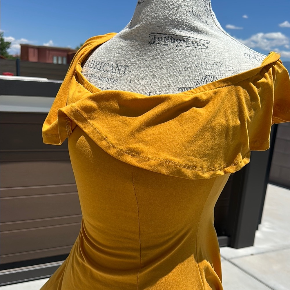 Yellow Ruched Off-Shoulder Mini Dress - Picture 3 of 17